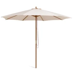 10FT Patio Wooden Market Table Umbrella Pulley W/8 Bamboo Ribs Sunshade Canopy -Costway GUEST 83f5836b 8c84 429e 8522 87aae2814664
