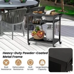 Costway Rolling Grill Cart 3-Shelf BBQ Table Pizza Oven Stand With Trash Bag Holder & Hooks -Costway GUEST 84161199 3b3b 4244 b79e 11d6fcd18e00