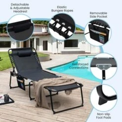 Costway Folding Lounge Chaise Chair 4 Position Patio Recliner W/Pillow Sunbathe Chair -Costway GUEST 84489b10 ed08 4c42 8ecf 225697e58f65
