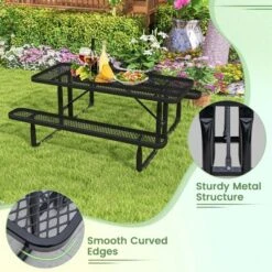 Costway 72" Coated Steel Camping Table With Seats Outdoor Picnic Table & Bench Set For 8 Black 19 Costway 72" Coated Steel Camping Table With Seats Outdoor Picnic Table & Bench Set For 8 Black -Costway GUEST 84589a25 b246 4ff4 a301 8158ff3b842d