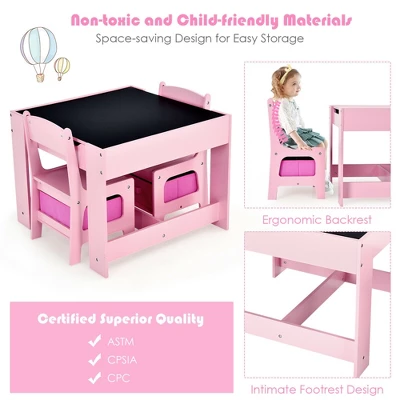 Costway 3 In 1 Wood Activity Table Chair Set W/Storage Box Pink 9 Costway 3 In 1 Wood Activity Table Chair Set W/Storage Box Pink - Image 7