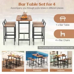 Costway 5 PCS Acacia Wood Bar Table Set Outdoor Bar Height Table & Chairs With Metal Frame 19 Costway 5 PCS Acacia Wood Bar Table Set Outdoor Bar Height Table & Chairs With Metal Frame -Costway GUEST 84bd1aae 0f2d 465d a5b7 098ff46263c0