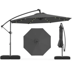 Costway 10 FT Solar Offset Hanging Umbrella Patio Cantilever Umbrella With 32 LED Lights Brown/Turquoise/Beige/Gray/Red -Costway GUEST 84fc05ee c263 49ec 8d07 99e3c22b27d3