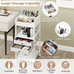 Costway Makeup Organizer Cart With 2 Storage Drawers & Lockable Wheels For Perfume, White -Costway GUEST 85317816 d48b 4e69 b5bb 57a5a087b447