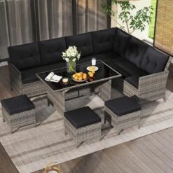 Costway 7 PCS Patio Dining Furniture Set PE Rattan Sectional Sofa Set With Soft Cushions White/Black/Blue/Gray -Costway GUEST 854b38c4 488a 4302 8df1 349528bb768d