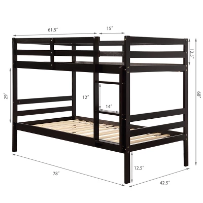 Costway Twin Over Twin Wood Bunk Beds Ladder Safety Rail EspressoWhite 3 Costway Twin Over Twin Wood Bunk Beds Ladder Safety Rail EspressoWhite