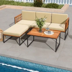 Costway 5 PCS Patio Furniture Set Acacia Wood Sectional Set With Seat & Back Cushions -Costway GUEST 85aa3c84 148f 49d7 a3ca 4e6917defd00