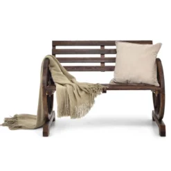 Costway Outdoor Wooden Wagon Wheel Garden Bench 2-Person Slatted Seat Armrests Rustic -Costway GUEST 85bdacd8 4f4a 4b81 b13f 412c40db2119