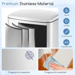 Costway Stainless Steel Trash Can, 13.2 Gal Garbage Can With Lid, Detachable Inner Pail -Costway GUEST 863444c0 fad5 413b 89b9 427d463310a5