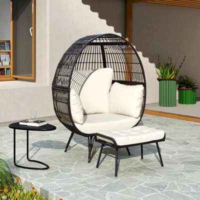 Costway 2 PCS Patio Wicker Lounge Basket Set Oversized Egg Chair With Soft Cushions 5 Costway 2 PCS Patio Wicker Lounge Basket Set Oversized Egg Chair With Soft Cushions - Image 3