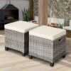 Costway 2PCS Patio Rattan Cushioned Ottoman Seat Foot Rest Table
