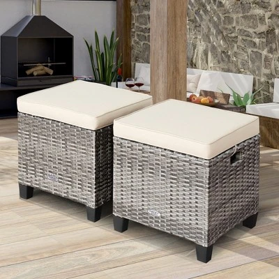 Costway 2PCS Patio Rattan Cushioned Ottoman Seat Foot Rest Table 3 Costway 2PCS Patio Rattan Cushioned Ottoman Seat Foot Rest Table
