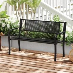 Costway 50" Garden Bench With Patterned Backrest And Curved Armrests For Porch Lawn 14 Costway 50" Garden Bench With Patterned Backrest And Curved Armrests For Porch Lawn -Costway GUEST 86762c11 ebbf 4315 baf4 5b5111be8923