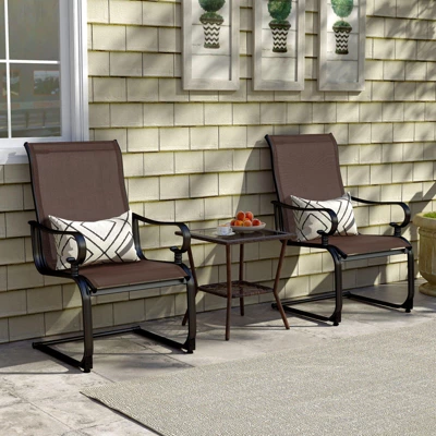 Costway Set Of 2 Patio Chairs C-Spring Motion Chairs With Quick-drying & Breathable Fabric 3 Costway Set Of 2 Patio Chairs C-Spring Motion Chairs With Quick-drying & Breathable Fabric