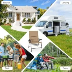 Costway Patio Padded Folding Portable Chair Camping Dining Outdoor Beach Chair GreyBrown -Costway GUEST 86c755ae 5d23 4b2c bf48 64f8fa5dfbeb