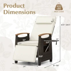 Costway 1/2 PCS Patio Wicker Recliner Chair With Adjustable Backrest Footrest Flip Side Table White/Black -Costway GUEST 86e0bd8b 3c8a 4a31 a6eb c0591e5f1fe1