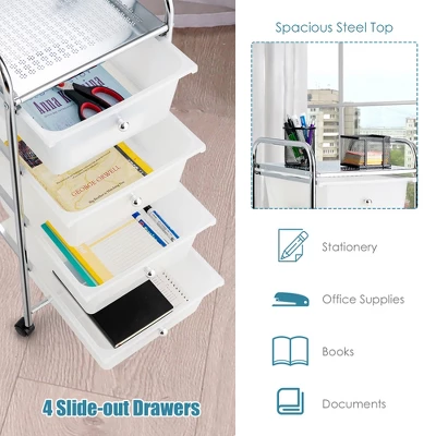 Costway 4-Drawer Cart Storage Bin Organizer Rolling W/Plastic Drawers YellowClearMulticolorRainbow 6 Costway 4-Drawer Cart Storage Bin Organizer Rolling W/Plastic Drawers YellowClearMulticolorRainbow - Image 4