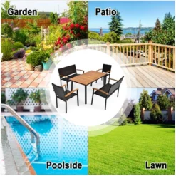 Costway 5PC Patio Rattan Dining Set Acacia Wood Table Top Stackable Chair Bench -Costway GUEST 877f2f28 863f 4c07 aa20 077a830b9957