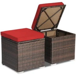 Costway 2PCS Patio Rattan Ottomans Seat Side Table Storage Box Footstool With Cushions Red/Grey/Black 29 Costway 2PCS Patio Rattan Ottomans Seat Side Table Storage Box Footstool With Cushions Red/Grey/Black -Costway GUEST 87a7d61c 8e7d 4d9d 9a93 e3408c3b9824