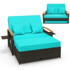 Costway Patio Rattan Daybed Set With Cushioned Loveseat & Storage Ottoman For Porch Beige/Navy/Red/Turquoise/Black/Gray -Costway GUEST 87dffcea f777 4a6b bbd6 e7a598bf275c