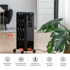 Costway 1500W Oil-Filled Heater Portable Radiator Space Heater W/ Adjustable Thermostat White Black -Costway GUEST 87f6808e 901f 4504 94f1 4f834a9bda09