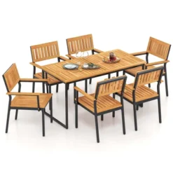 Costway 7 PCS Outdoor Dining Set For 6 With Metal Frame Umbrella Hole For Garden Porch -Costway GUEST 88347bbd 12fe 468e af98 b75d514f4541