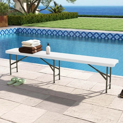 Costway 6 Ft Plastic Folding Bench With 1320 LBS Capacity Handle & Lock For Outdoor Picnic White/Gray 12 Costway 6 Ft Plastic Folding Bench With 1320 LBS Capacity Handle & Lock For Outdoor Picnic White/Gray - Image 10