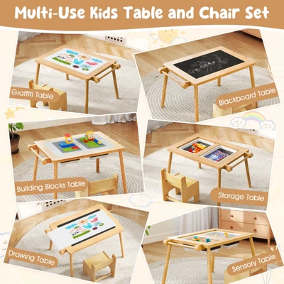 Costway Sensory Table & Chair Set For Kids 2-8 With Foldable Bins For Sand/Water & Paper White/Beige 7 Costway Sensory Table & Chair Set For Kids 2-8 With Foldable Bins For Sand/Water & Paper White/Beige - Image 5