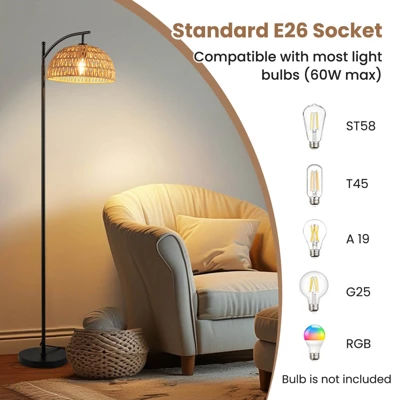 Costway Arc Floor Lamp Modern Tall Standing Lamp With Hanging Lampshade Anti-tipping Base 10 Costway Arc Floor Lamp Modern Tall Standing Lamp With Hanging Lampshade Anti-tipping Base - Image 8