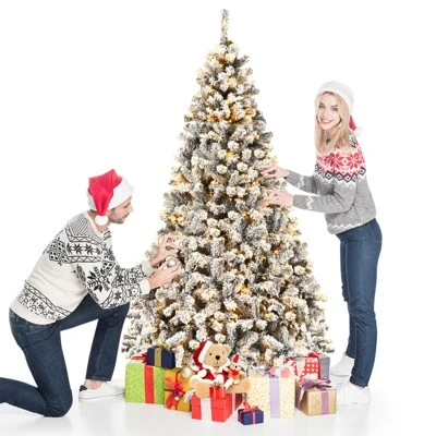 Costway Prelit 7.5ft Christmas Tree Flocked Xmas Snowy Tree 450 LED Lights 4 Costway Prelit 7.5ft Christmas Tree Flocked Xmas Snowy Tree 450 LED Lights - Image 2