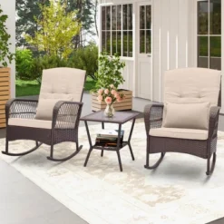 Costway 3 PCS Patio Rocker Set Outdoor Wicker Rocking Chairs With Double-Layer Coffee Table Gray/Navy/Beige/Red 24 Costway 3 PCS Patio Rocker Set Outdoor Wicker Rocking Chairs With Double-Layer Coffee Table Gray/Navy/Beige/Red -Costway GUEST 88d5f6c8 0dbc 44cb be4d 91220f61c647