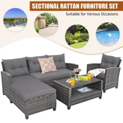 Costway 4PCS Patio Rattan Furniture Set Cushioned Loveseat Table Shelf Gray 18 Costway 4PCS Patio Rattan Furniture Set Cushioned Loveseat Table Shelf Gray -Costway GUEST 890196f5 eee1 4aa1 ba0e ea18970995c7