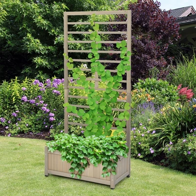 Costway 68in Wood Planter Box With Trellis Raised Garden Bed For Climbing Plants 4 Costway 68in Wood Planter Box With Trellis Raised Garden Bed For Climbing Plants - Image 2