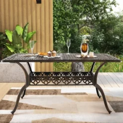 Costway 59'' Outdoor Dining Table All-Weather Cast Aluminum Umbrella Hole 6 Person Bronze -Costway GUEST 895dd8e4 2ca9 45a8 8e4d 078ca15a3e74