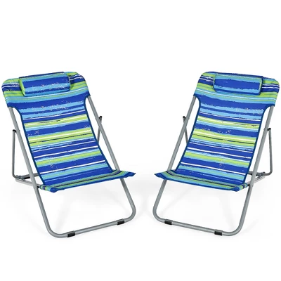 Costway Set Of 2 Beach Chair Portable 3-Position Lounge Chair W/ Headrest BlueGreenOrange 14 Costway Set Of 2 Beach Chair Portable 3-Position Lounge Chair W/ Headrest BlueGreenOrange - Image 12