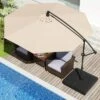 Costway 10 FT Offset Hanging Umbrella With Base Patio Cantilever Umbrella 360° Rotation Brown/Turquoise/Beige/Gray/Red