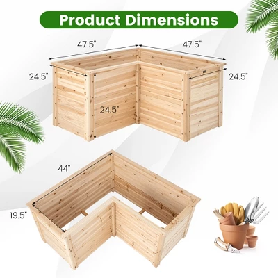 Costway 24'' L-Shaped Deep Root Planter Box Wooden Raised Garden Bed With Open-Ended Base 4 Costway 24'' L-Shaped Deep Root Planter Box Wooden Raised Garden Bed With Open-Ended Base - Image 2