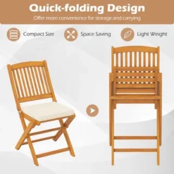 Costway Outdoor Folding Chairs Set Of 4 Acacia Wood High-Back Chair With Seat Cushions Beige/Navy/Red -Costway GUEST 8a2d8433 5097 466e ac5a e06c15c65523