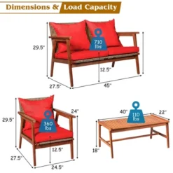 Costway 4PCS Patio Rattan Furniture Set Acacia Wood Frame Cushioned Sofa Chair -Costway GUEST 8a4e3d12 da1e 4c49 9657 f6b51a179515