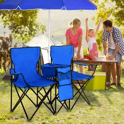 Costway Portable Folding Picnic Double Chair W/Umbrella Table Cooler Beach Camping Chair 5 Costway Portable Folding Picnic Double Chair W/Umbrella Table Cooler Beach Camping Chair - Image 3