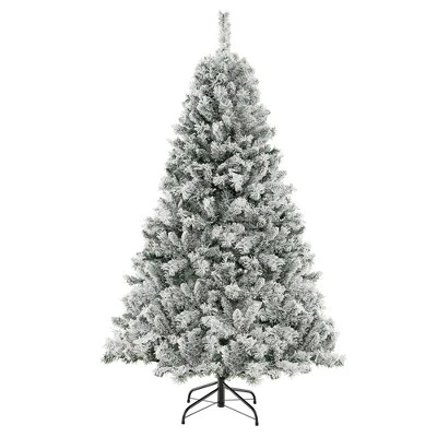 Costway 6 FT/7FT/8FT Pre-Lit Christmas Tree 3-Minute Quick Shape Flocked Decor With 300/450/600 LED Lights 11 Costway 6 FT/7FT/8FT Pre-Lit Christmas Tree 3-Minute Quick Shape Flocked Decor With 300/450/600 LED Lights - Image 9