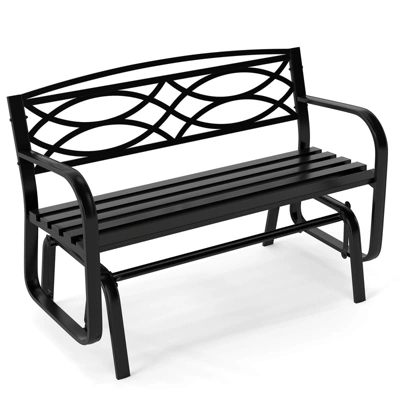 Costway 2-Person Outdoor Glider Bench With Metal Frame Armrests Geometric Backrest 3 Costway 2-Person Outdoor Glider Bench With Metal Frame Armrests Geometric Backrest