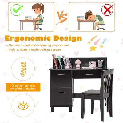 Costway Kids Wooden Study Desk & Chair Writing Table W/Drawer Storage Cabinet 7 Costway Kids Wooden Study Desk & Chair Writing Table W/Drawer Storage Cabinet - Image 5