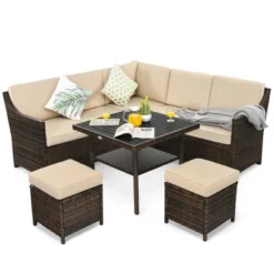 Costway 6PCS Patio Rattan Dining Sofa Furniture Set Ottoman Table Lower Shelf -Costway GUEST 8b008ef8 d085 4c81 a0b6 0aea79bb78f6
