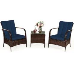 Costway 3 PCS Patio Rattan Furniture Set Coffee Table & 2 Rattan Chair W/Navy Cushions -Costway GUEST 8b011cec 1f90 4adf 8f73 1f0b15326320