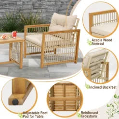 Costway 3PCS Patio PE Wicker Conversation Set Acacia Wood Frame WithSeat & Back Cushions -Costway GUEST 8b7947dc d701 413b ad65 3d3bb00d52b4