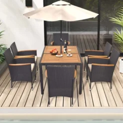 Costway 7 PCS Outdoor Dining Set For 6 With Umbrella Hole Acacia Wood Tabletop Poolside Black & Natural -Costway GUEST 8b9fbb71 7ac1 4e0c b989 d355cd542a66