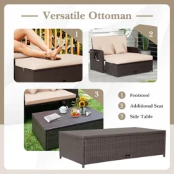 Costway Patio Rattan Loveseat Set Daybed Lounge Storage Ottoman Side Tables Adjust Turquoise/Black/Gray/Red/Navy/Beige -Costway GUEST 8be08ca3 c68e 45f4 981f 29ce93256767