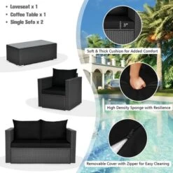 Costway 4PCS Patio Rattan Furniture Set Cushioned Sofa Chair Coffee Table Black -Costway GUEST 8c192f82 e0df 4981 84fa d3602ae0cfba