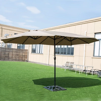 Costway 15' Market Outdoor Umbrella Double-Sided Twin Patio Umbrella With Crank Beige 4 Costway 15' Market Outdoor Umbrella Double-Sided Twin Patio Umbrella With Crank Beige - Image 2
